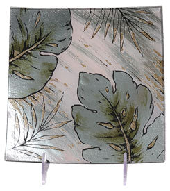 Glasteller Blatt, Glasschale Teller Tischdeko quadratisch ca. 19x19cm Handmade