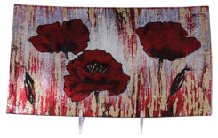 Glasteller Mohnblume, Glasschale Teller Tischdeko ca. 31cm Handmade