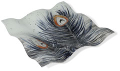 Glasplatte Pfauenfeder quadratisch, Glasschale Teller Tischdeko ca. 35 cm Handmade