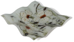 Glasplatte Petunie quadratisch, Glasschale Teller Tischdeko ca. 35 cm Handmade