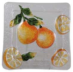 Glasteller Früchte "Orangen" Glasschale Teller Tischdeko ca. 23 cm Handmade