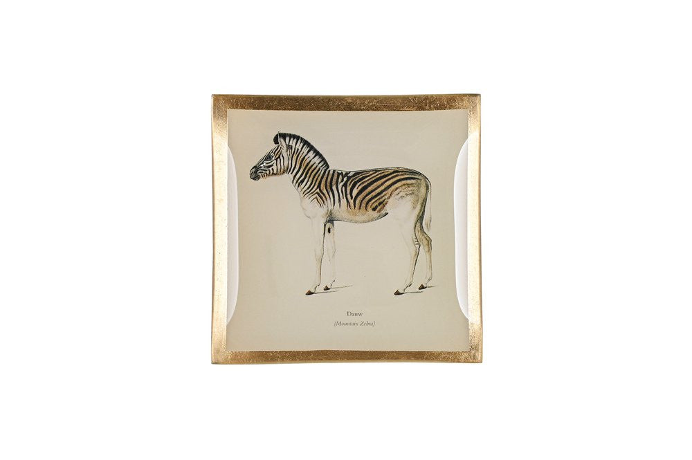 Glasteller Goldrand Zebra weiß African 10x10cm