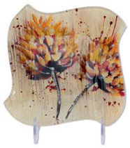 Glasplatte "Hortensie" Viereck, Glasschale Teller Tischdeko ca. 15 cm Handmade