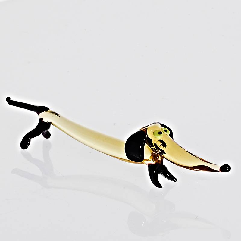 Hund Dackel Midi 6-8cm Glas Figuren Sammeln Vitrine Miniatur Haustier