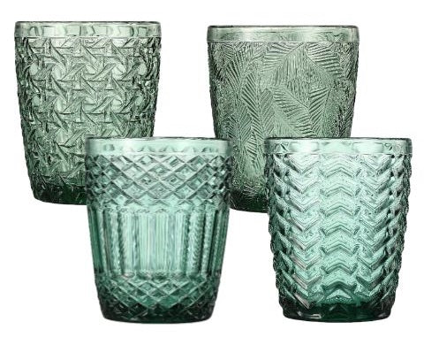 4er Set Trinkglas, Saftglas, Wasserglas Grün mit Gemischten Motive, ca
