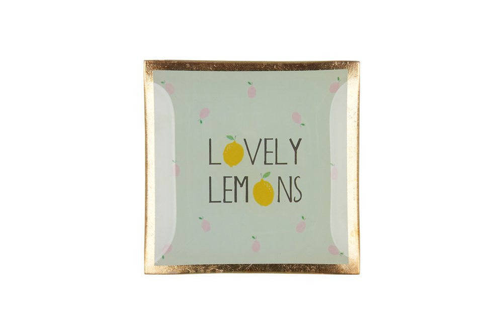 Glasteller klein mit Goldrand Lovly Lemons 10x10cm