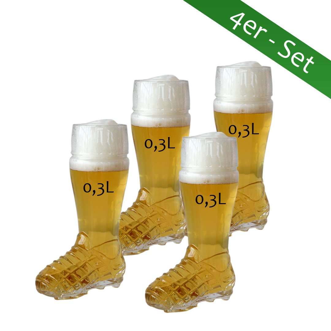 Bierglas Fußballschuh 0,3 Liter 4er Set