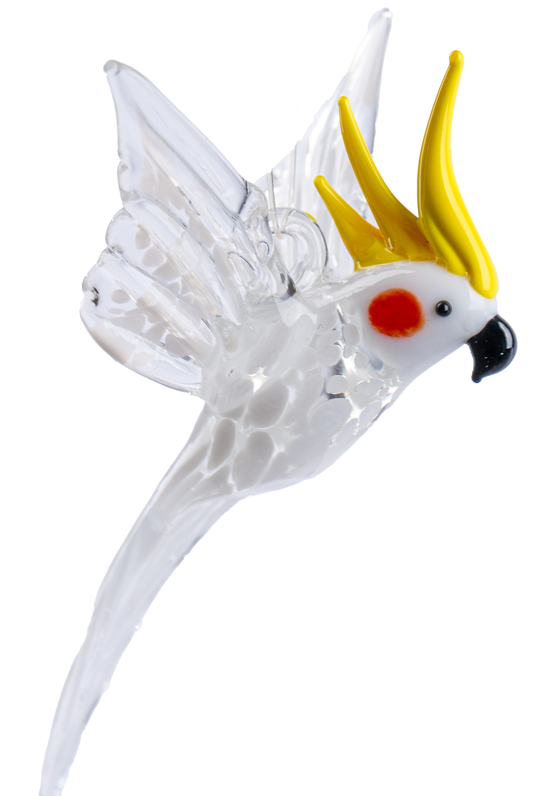 Glas Hängevogel Pappgei Gelb/Weiß/Transparent Breite ca. 11,5cm, Fensterdeko Handarbeit