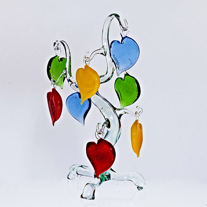 Baum mit Blätter Composition 16-22cm Skulptur Figur Sammeln Vitrine Glaskunst