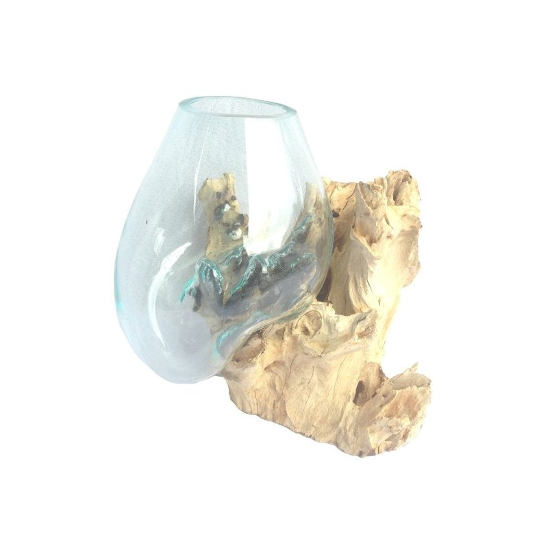 Glasvase Teakholz-Wurzel 35 cm Einrichtung Deko Glas Holz Unikat