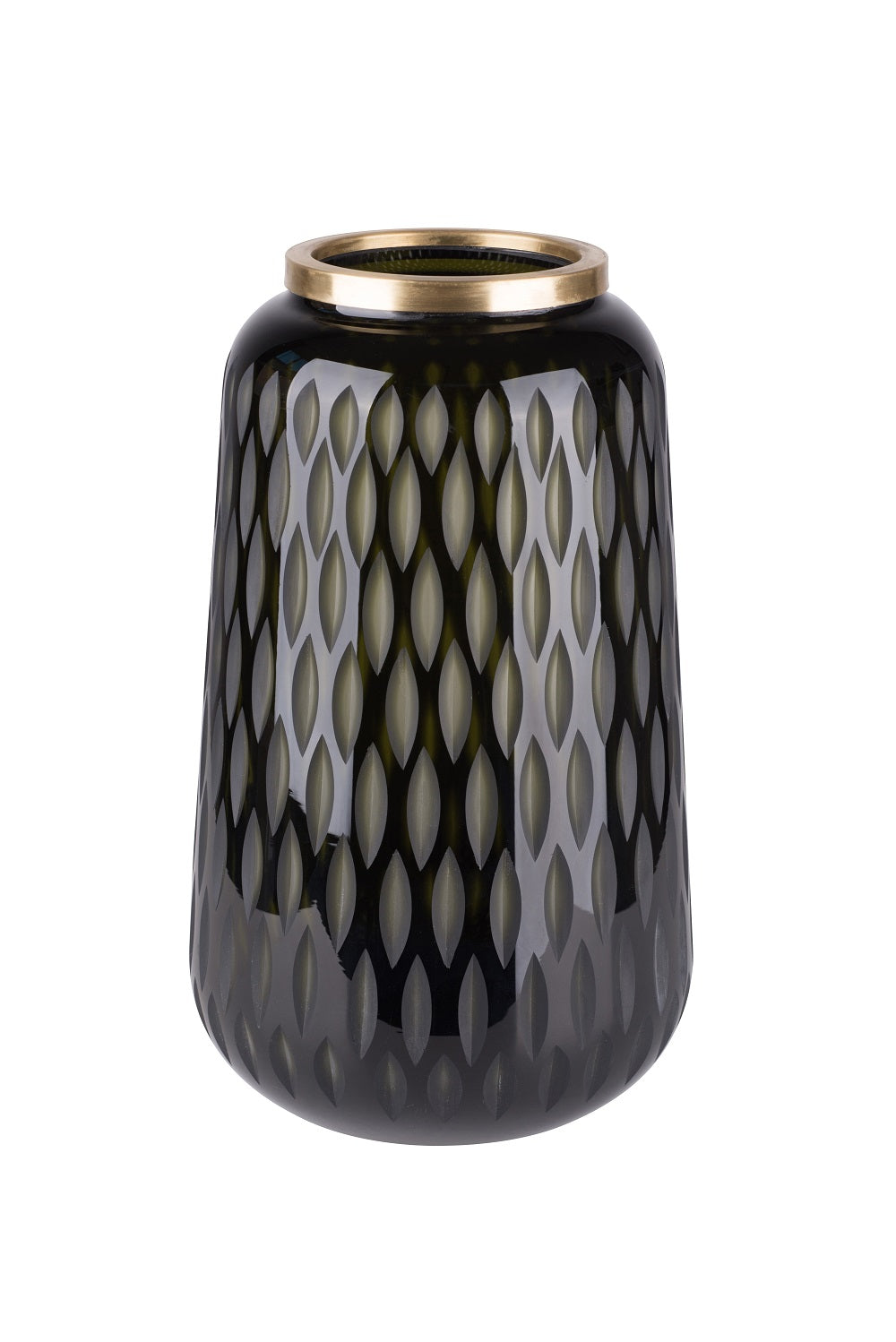 Blumenvase Glas mit Schliff Goldrand Olive 30cm