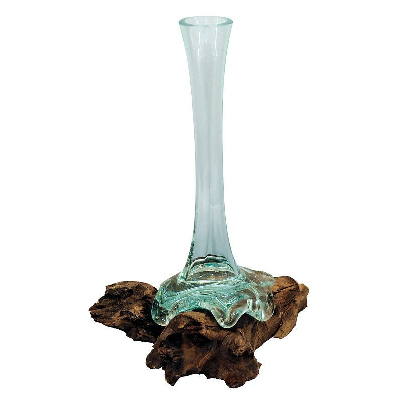 Glas VaseTeakholz Wurzel Rosenvase 40cm handgeferigt Unikat