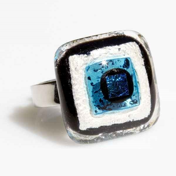 Ring mit Glasstein Blue Dot Fusing