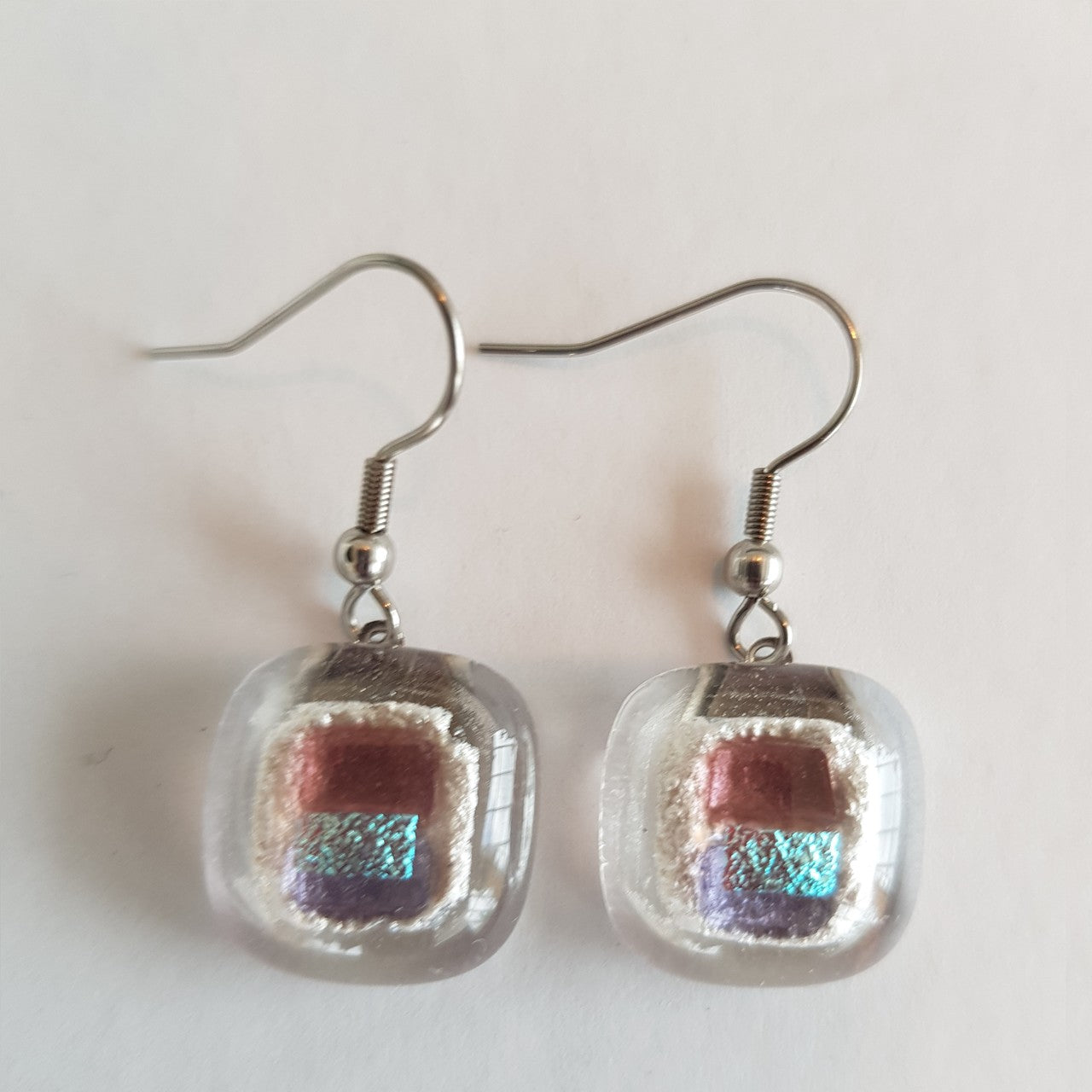 Ohrringe mit Glasstein Lila Blau Fusing