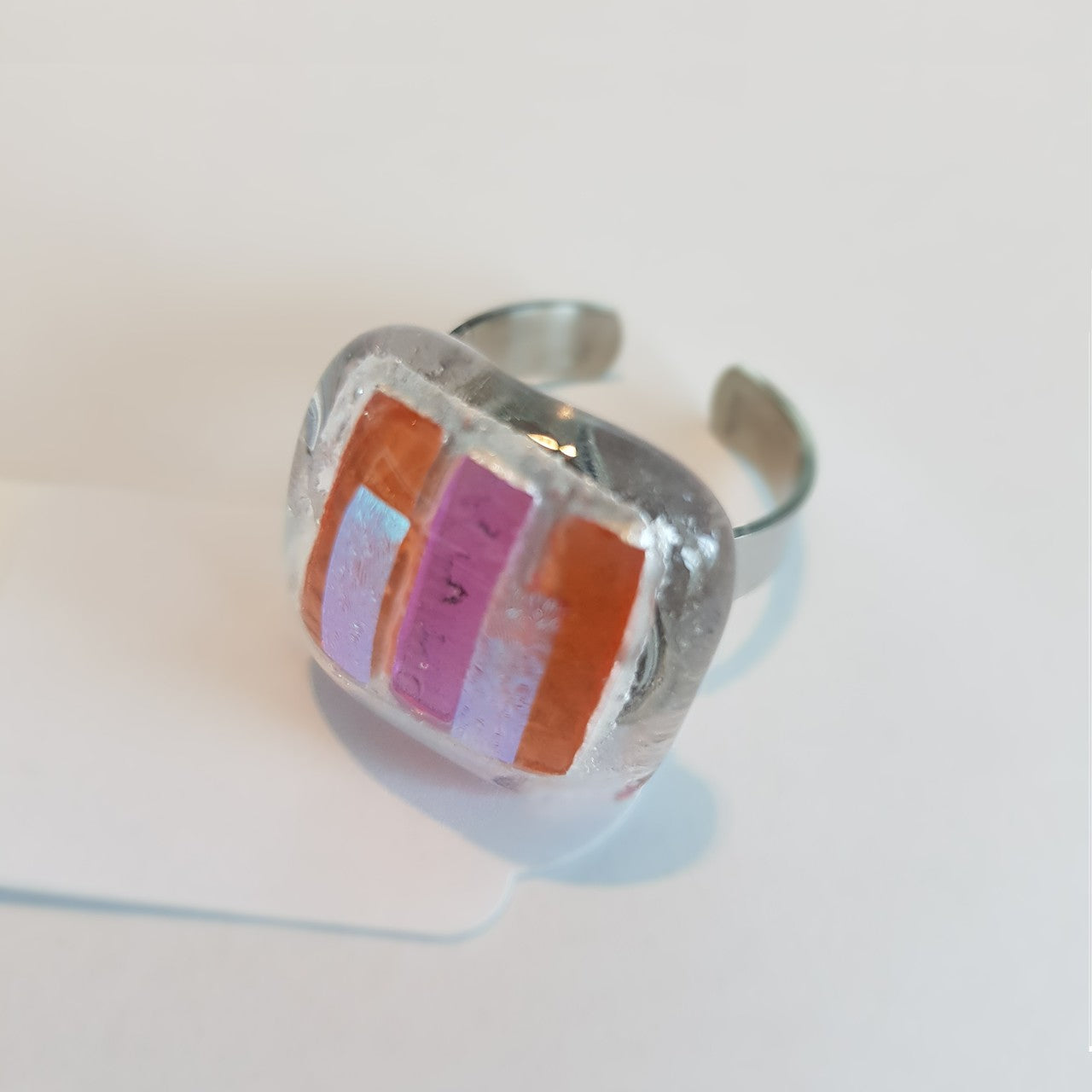 Ring mit Glasstein Rosa Orange Fusing