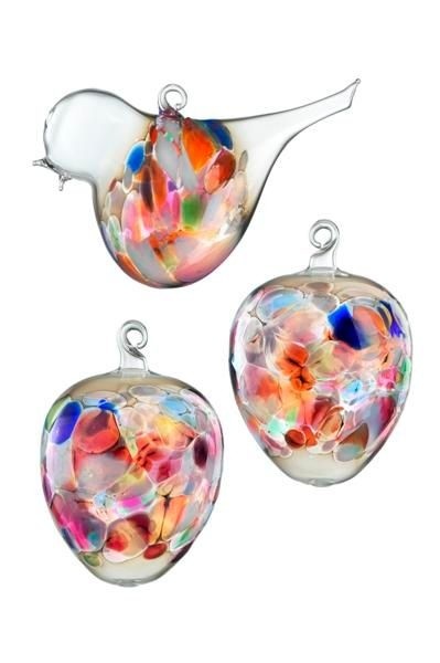 Glasfigur Vogel und Eier zum Hängen 3teilig bunt