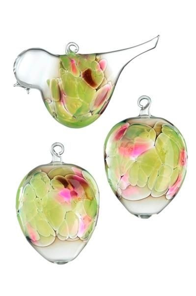 Glasfigur Vogel und Eier zum Hängen 3teilig grün