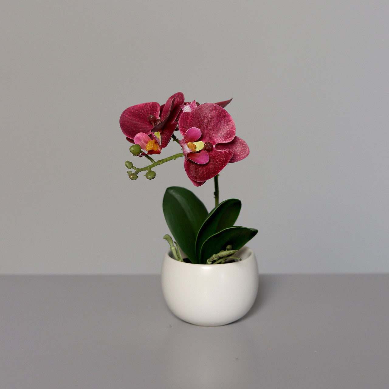Kunstblume Mini-Orchidee im Keramiktopf rot