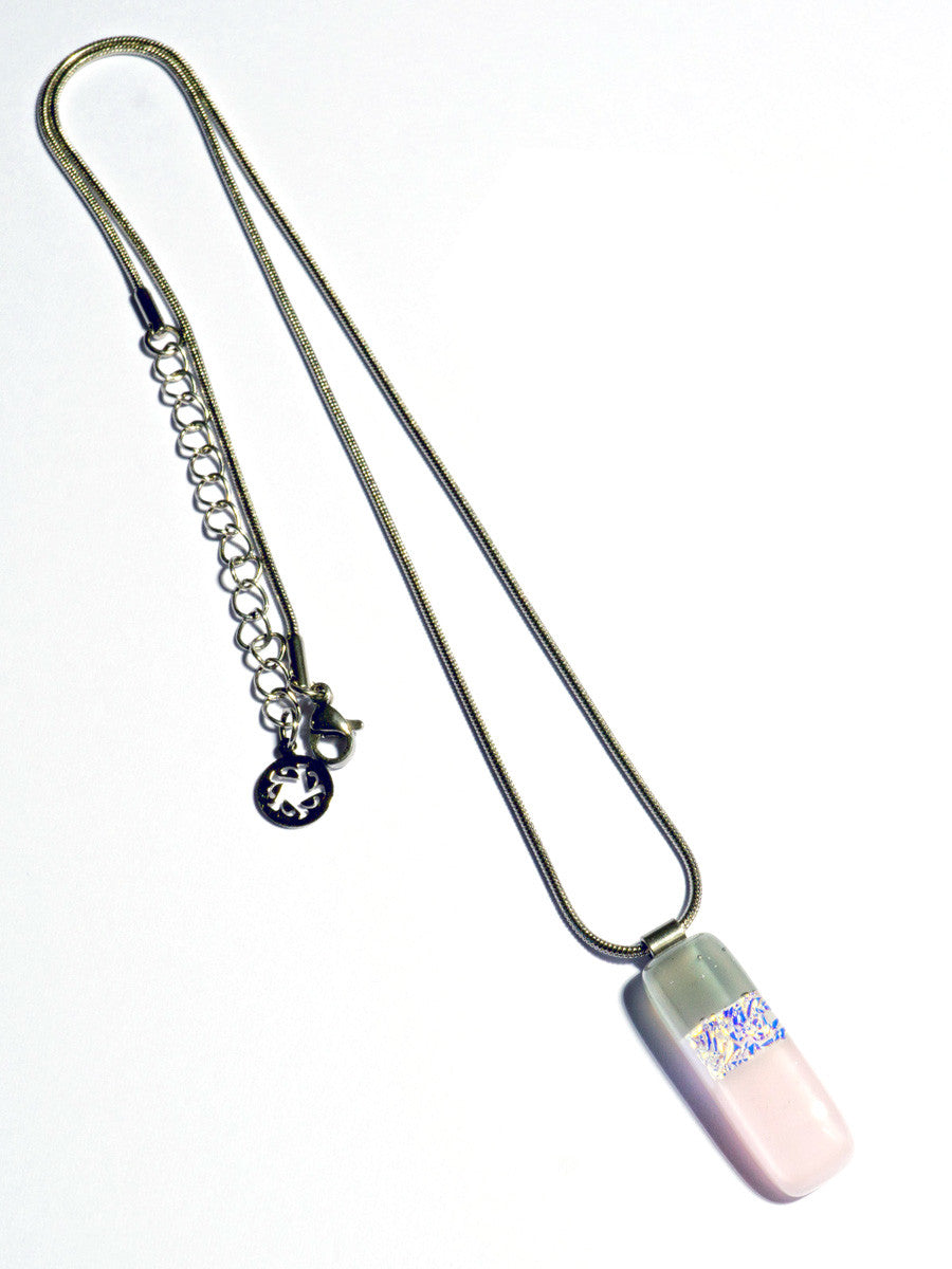 Halskette mit Glasstein Sinny Grau Rose Fusing (Edelstahlkette)