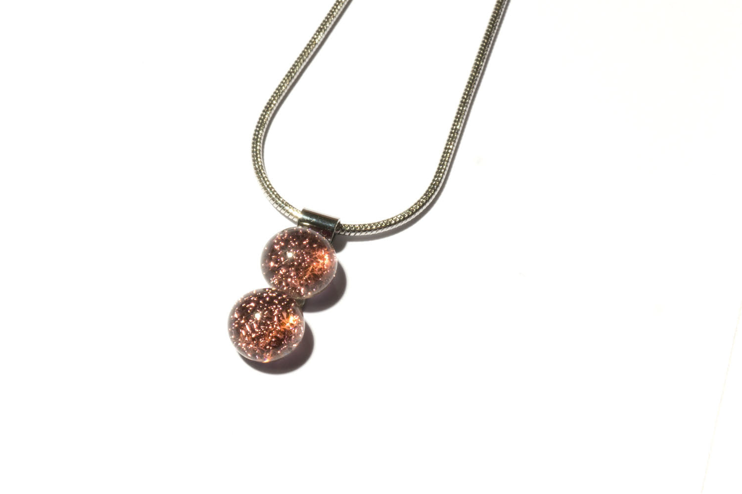 Halskette mit Glasperle Twinny Rose Stone Fusing (Edelstahlkette)