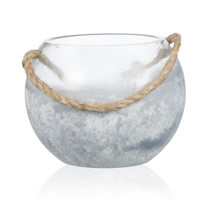 Windlicht zum hängen Rustic 15 cm Schale Glasgefäß klar weiß mattiert