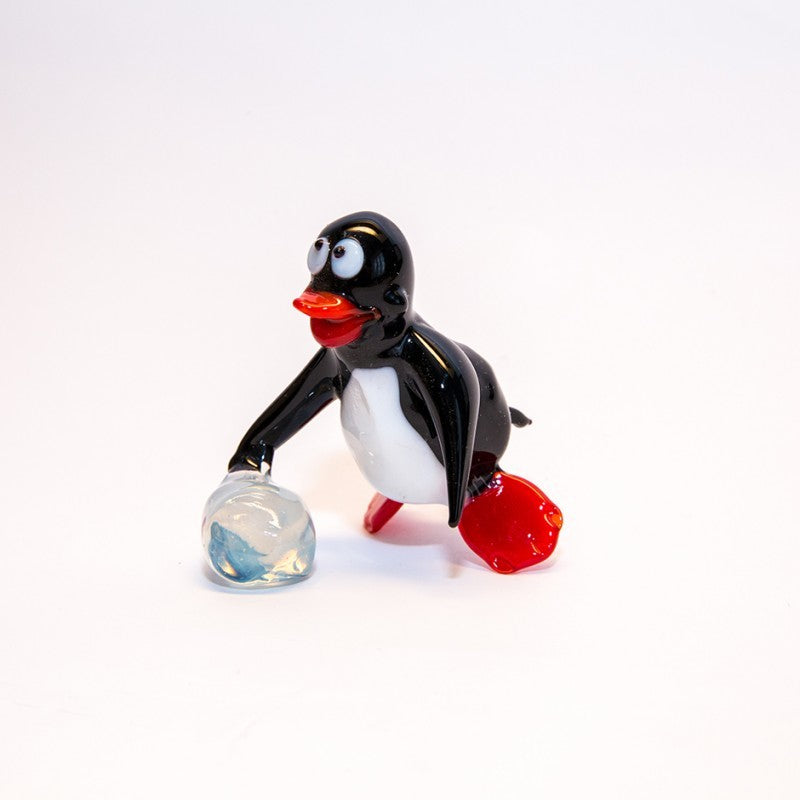 Pinguin mit Schneeball Medium 8-15cm Glas Tier FigurSammeln Vitrine Miniatur Zoo