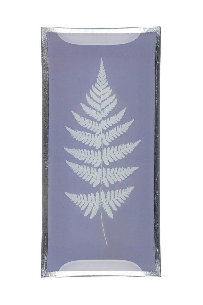 Glasteller mit Silberrand Farnblatt grau 10 x 21 cm