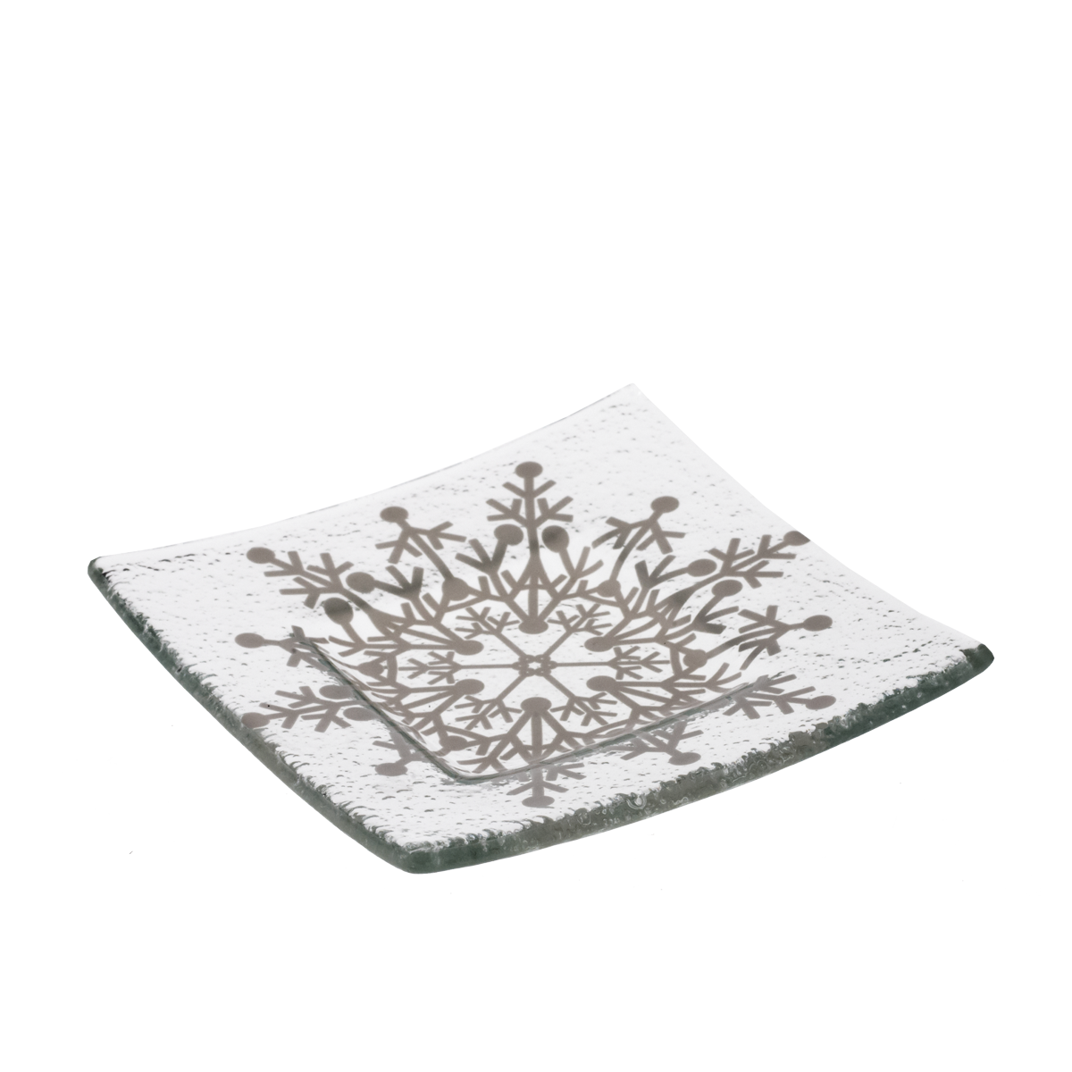 Glasteller Schale Tischdeko Transparent mit Schneeflocken Weiß Fusing Glas ca. 10x10cm Handmade