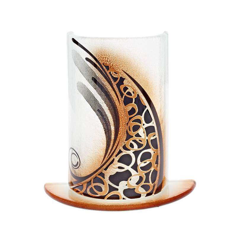Windlicht Kerzenhalter Tischdeko Terrasse Fusing Glas 15cm weiß gold Handmade