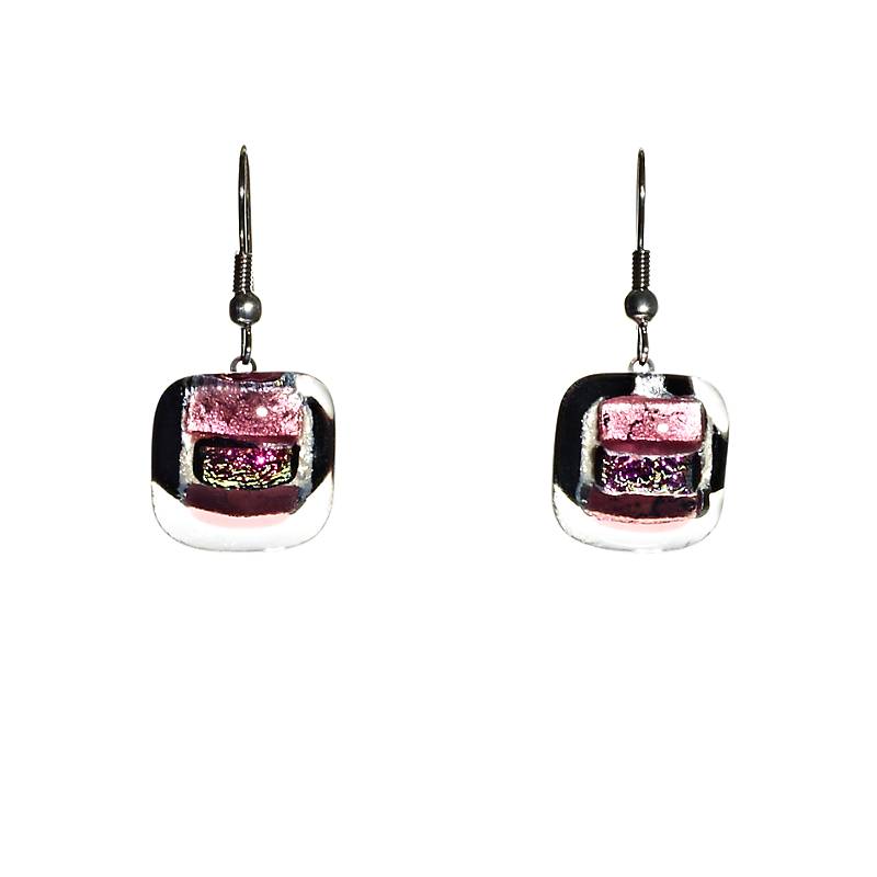 Ohrringe mit Glasstein Violett Fusing