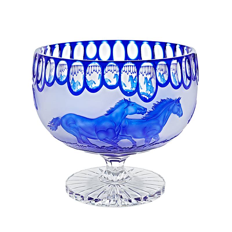 Schale mit Fuß handgeschliffen blau "King" (29 cm)
