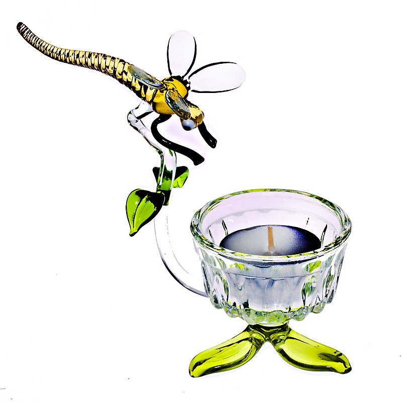 Teelichthalter mit Libelle Blumen 7,5cm  Glas Kerzenhalter Dekoration Geschenk