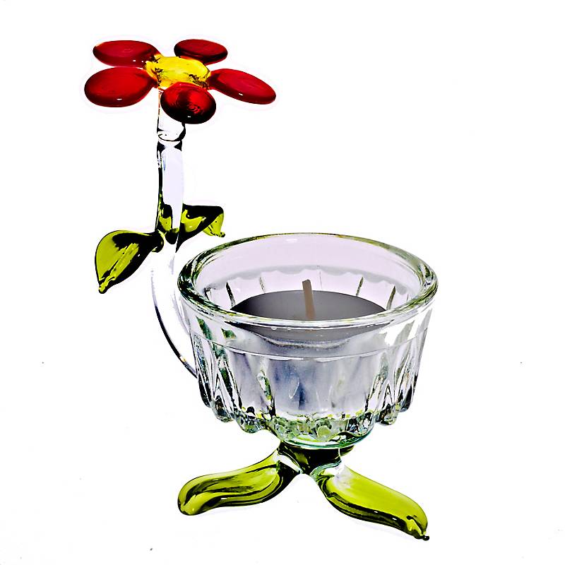 Teelichthalter mit Blume Blumen 7,5cm  Glas Kerzenhalter Dekoration Geschenk