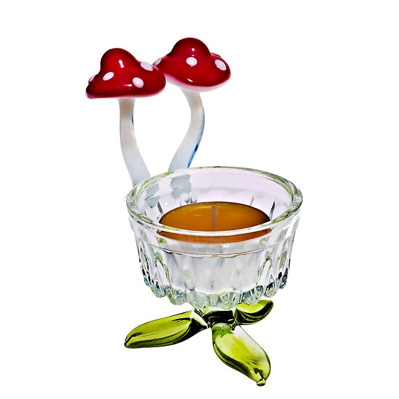 Teelichthalter mit Pilzen Blumen 7,5cm Glas Kerzenhalter Dekoration Geschenk