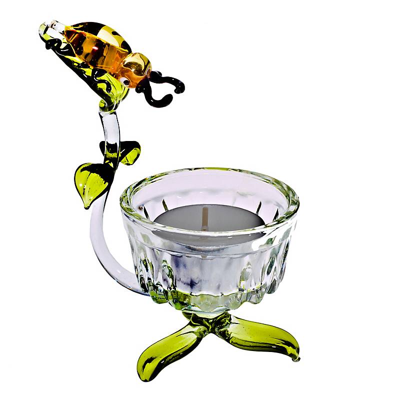 Teelichthalter mit Käfer Blumen 7,5cm  Glas Kerzenhalter Dekoration Geschenk