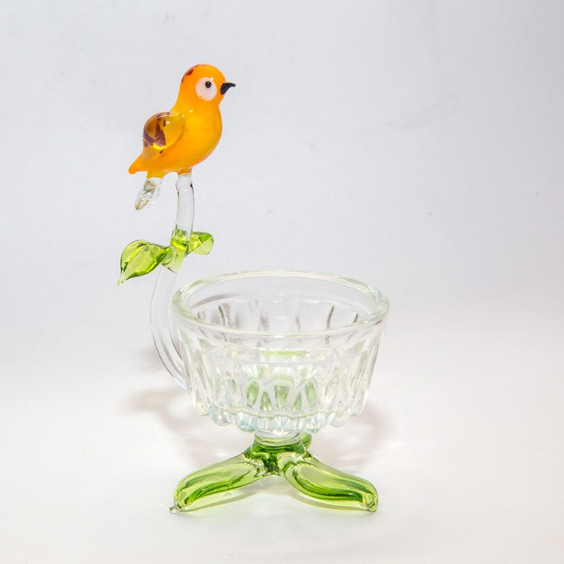 Teelichthalter mit Vogel Blumen 7,5cm  Glas Kerzenhalter Dekoration Geschenk