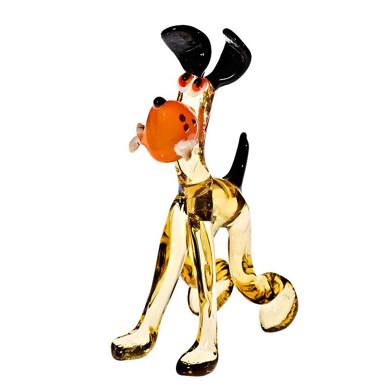 Hund mit Knochen Medium 6-15cm Glas Figuren Sammeln Vitrine Miniatur Haustier