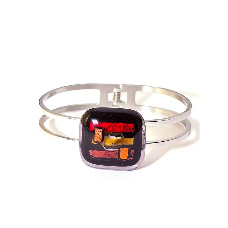 Armreif mit Glasstein Rot Bronze Fusing