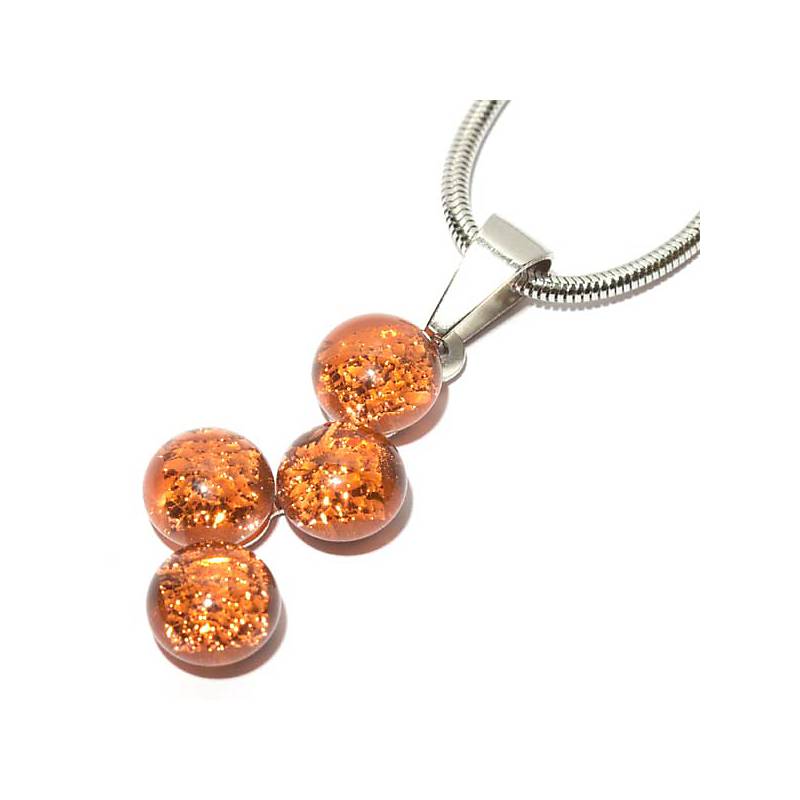 Halskette Glasperle Fusing, orange (45cm)