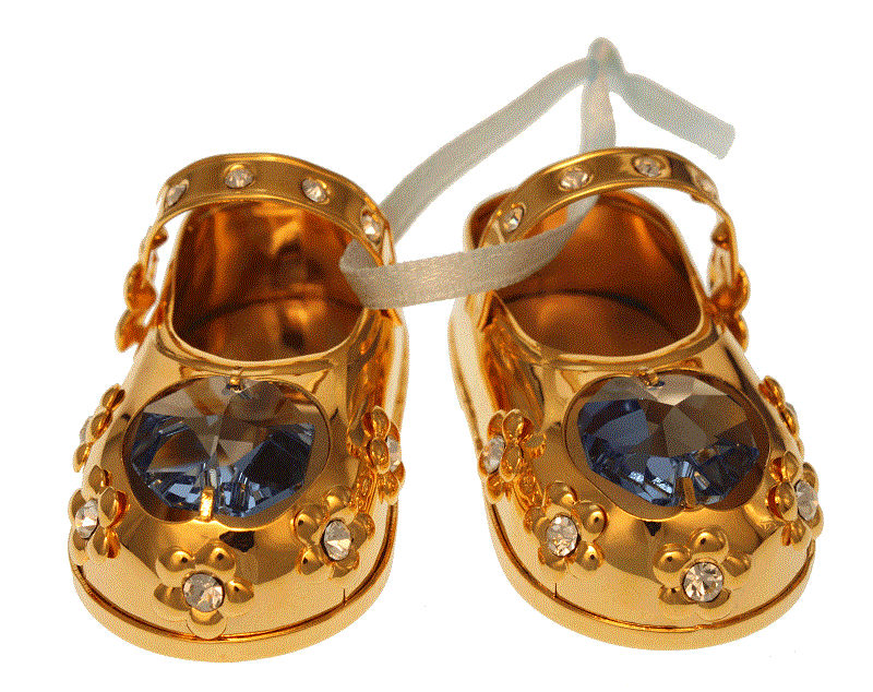 Babyschuhe Junge Metall vergoldet Kristallelemente 5 cm Geschenk