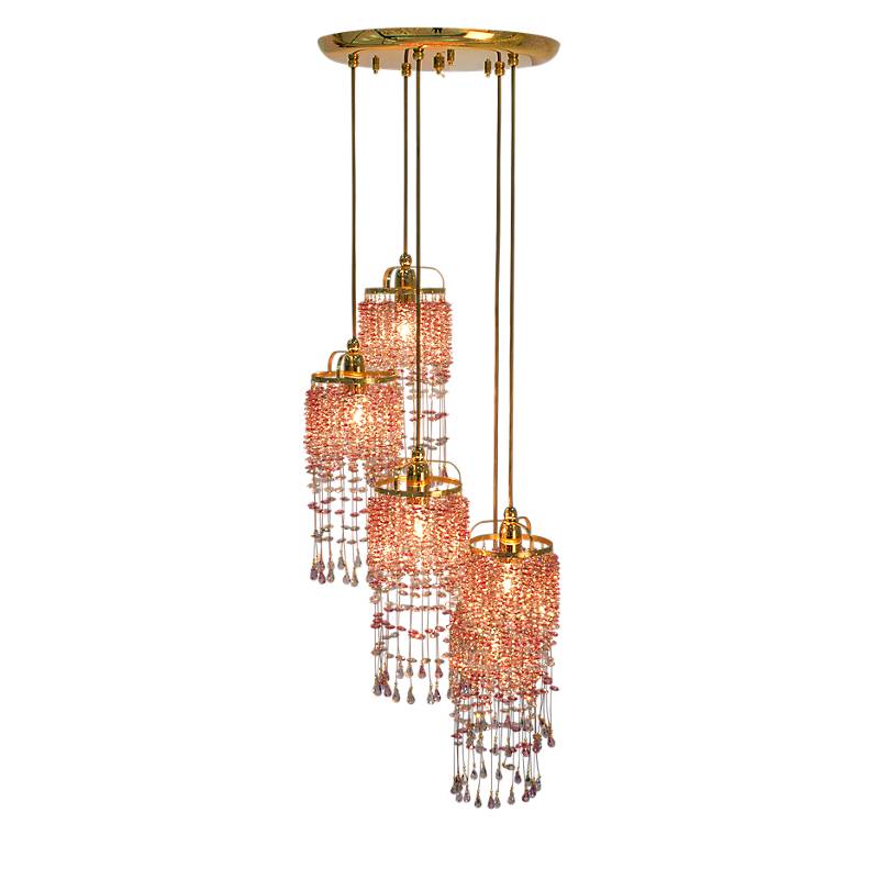 Kronleuchter Lisa Erleuchtung, Rosa/Transparent/Gold, aus Glas