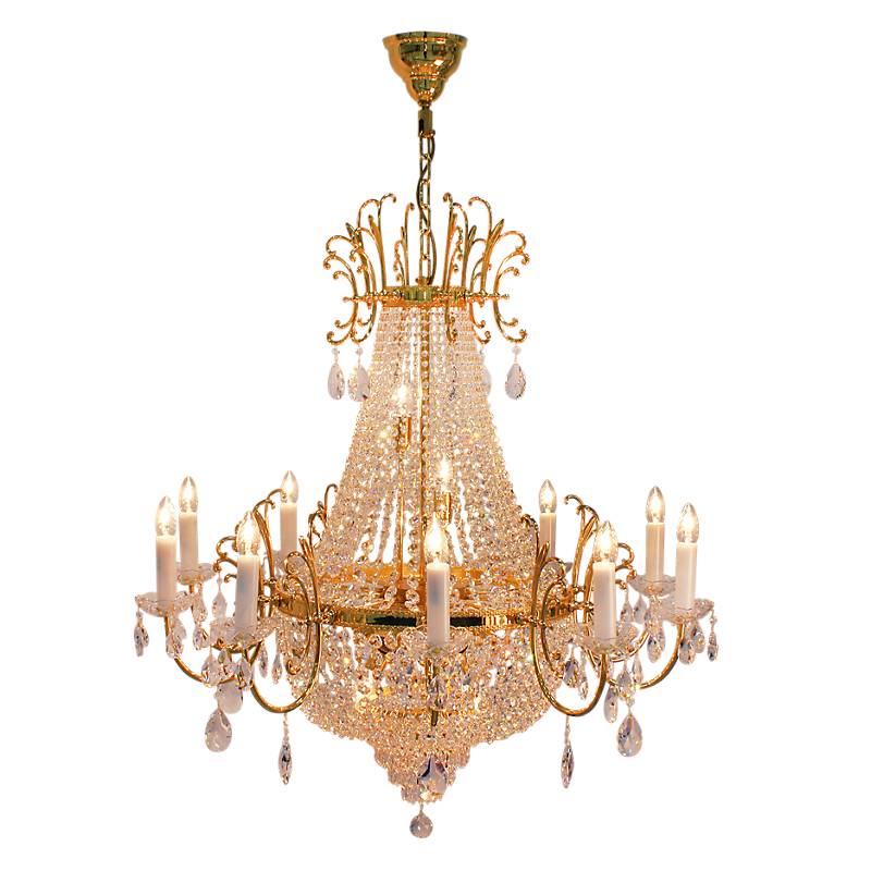 Kronleuchter Andrea Erleuchtung, Gold/Transparent, aus Glas