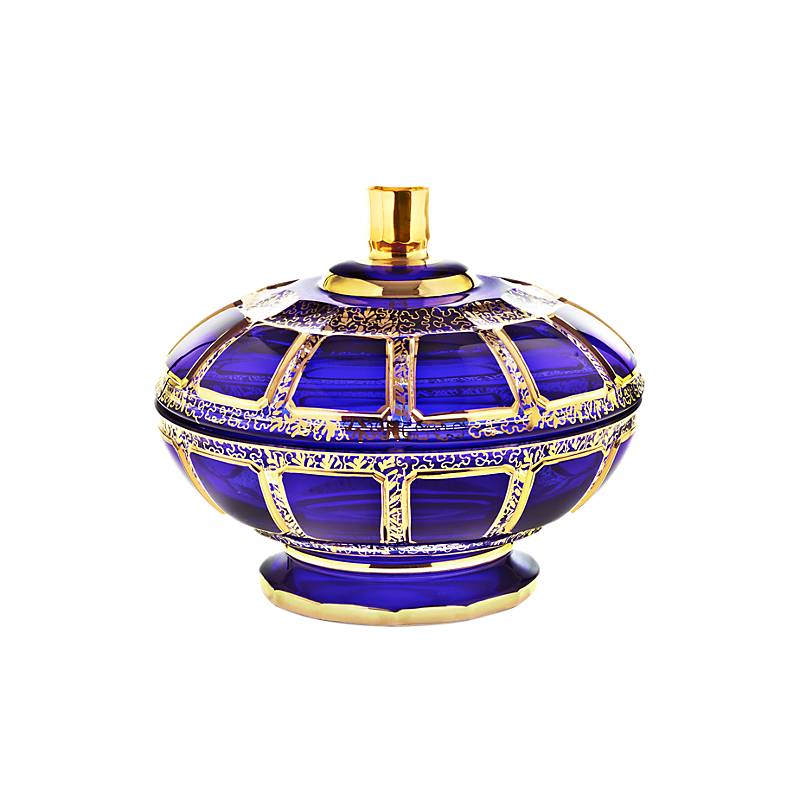 Dose mit Deckel Blue Queen 15,5 cm, Blau/Gold, aus Glas