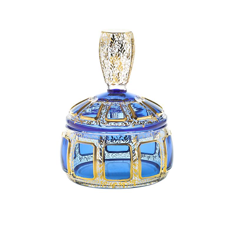 Dose mit Deckel Blue Queen 11,5 cm, Blau/Gold, aus Glas