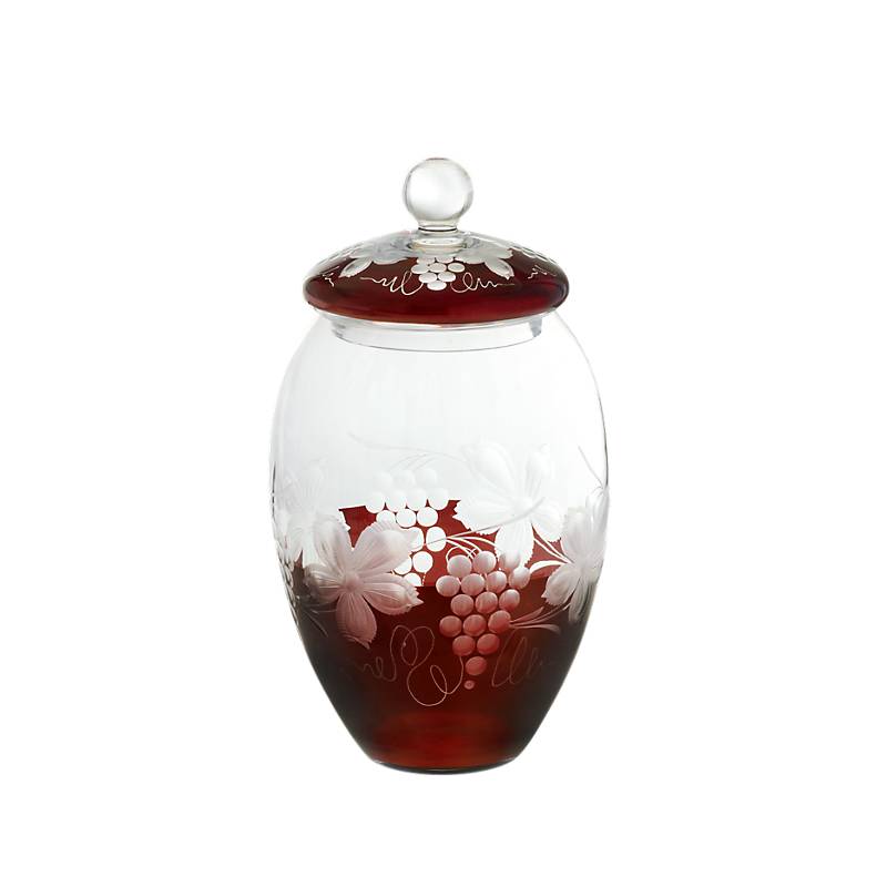 Dose mit Deckel Red Queen 24 cm, Weinrot, aus Glas