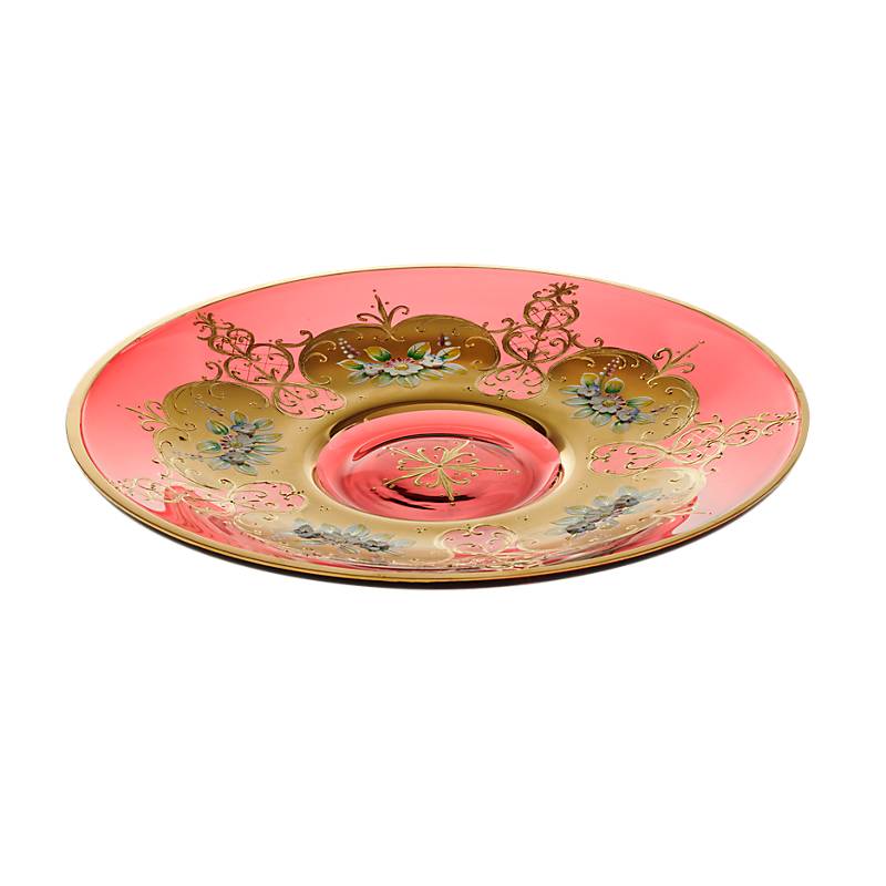 Teller Red Queen 35 cm, Rot/Gold, aus Glas