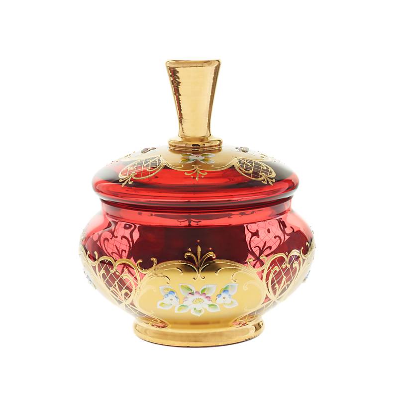 Dose mit Deckel Red Queen 19,5cm, Rot/Gold, aus Glas