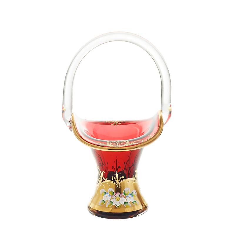 Pralinenkörbchen Red Queen 24 cm, Rot/Gold, aus Glas