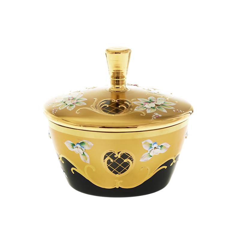 Dose mit Deckel Black Queen 16 cm, Gold/Braun, aus Glas