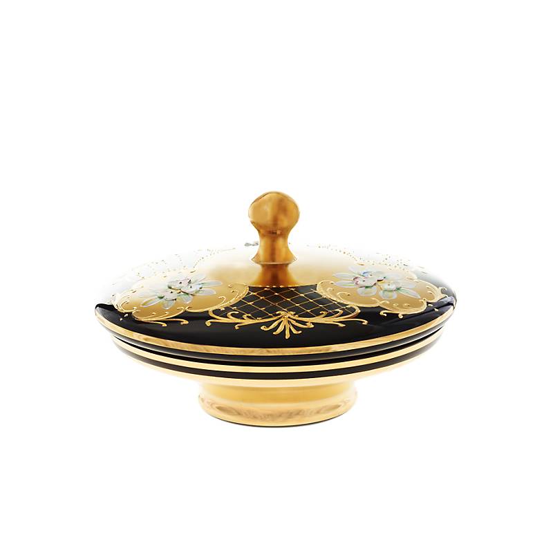 Dose mit Deckel Black Queen 22 cm, Gold/Braun, aus Glas